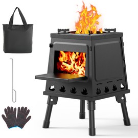 Camping Wood Stove, Small Portable Cast Iron Wood Stove: Compact Outdoor Cooking Solution with Carrying Bag