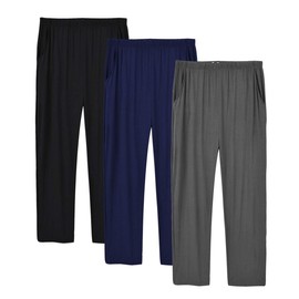MoFiz Men's Pyjamas Lounge Pants Bottoms 3-Pack Modal Ultra-Soft Cozy Pj Loungewear Sleepwear Bottoms (Black,Navy, Dark Grey) Size XL