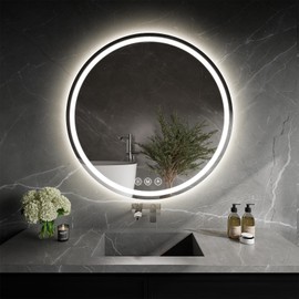 WISSMIELS LED Bathroom Mirror 24 Inch Round Bathroom Mirror with Lights, Circle LED Mirror, Wall Mounted Lighted Bathroom with 3 Colors Brightness, Anti-Fog, Dimmable, Shatter-Proof