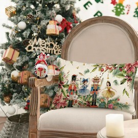 RABUSOFA Christmas Pillow Covers 12x20 Nutcracker Poinsettia Holiday Decor
