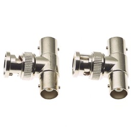 BNC Plug To 2x Sockets Tee Adaptor - 50 Ohm 3 Way T Type Dual Female Coax Adapter Connector Splitter, For Coaxial Cable, CCTV, Antenna - Pack Of 2