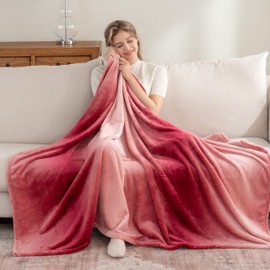 Berkshire Blanket-Classic Heavyweight Soft Printed VelvetLoft® Plush Throw Blanket, Cozy and Fuzzy, Ombre Burgundy, 50in x 70in