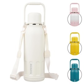 BJPKPK Insulated 50oz Thermos Dishwasher Safe Water Bottle with Lid and Carry Handle Stainless Steel Water Bottles for Outdoor Sports,Beige