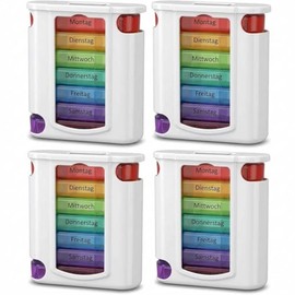 KAMACA Pack of 4 (= 4 pieces) practical medication dispenser 28 days with 4 compartments per day, pill box, pill box, pill box, weekly dispenser (set of 4 - 4 weeks - white)