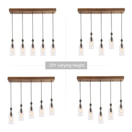LNC A02982 Wood Kitchen Island Lighting Farmhouse Linear Chandeliers with Glass Bottle Shade