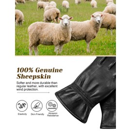 MELLIEX Women's Leather Gloves, Genuine Leather Gloves, Touchscreen Winter Gloves, Warm Lined Leather Gloves for Indoor Outdoor Activity, black