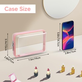 DEXLALA DEXLALA 2 Pcs Clear Hard Zipper Case, Hard PC Plastic Cosmetic Travel Bag with Zipper, Portable Travel Organizer Bins, Durable Makeup Bags(Pink)