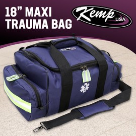 Kemp USA Maxi Trauma Bag - Large First Aid Kit for EMT First Responders - Water Resistant 600D Nylon - Buckle Closure with Adjustable Strap & Reflective Trim - Navy Blue
