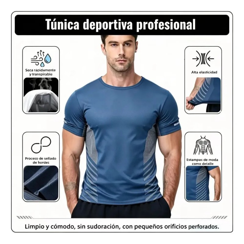 playera deportivas hombre - 2pzs Playeras Hombre Deportivas Secado Rápido