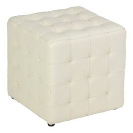 Cortesi Home Charli Tufted Cube Ottoman in 100% Genuine Leather, Cream