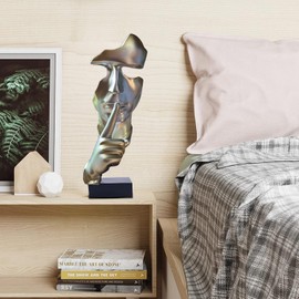 Silvery Home Decoration, Face Statue, Modern Abstract Art Sculpture Decoration, Silence is Gold Statue, Collectible Statue for Living Room, Bedroom, Office, Home, Study