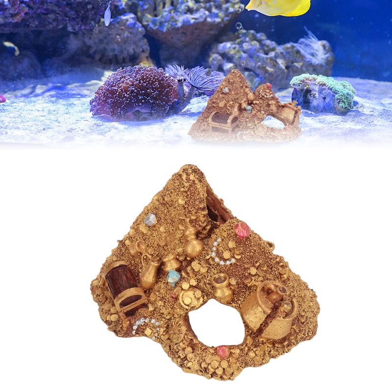 Fish Tank Gold Mountain Simulation Resin Aquarium Treasure Mountain Hideouts