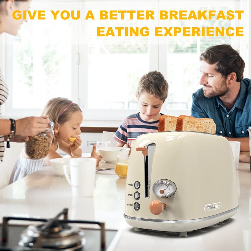 Toaster 2 slice, KitchMix Retro Stainless Steel Toaster with 6