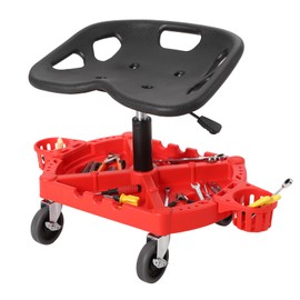 Rolling Mechanic Stool, 300 LBS Capacity, 19''-25'' Height Adjustable Shop Stool with Tool Tray & 4" 360° Lockable Swivel Wheels for Garage, Auto Repair, Workshop, ‌Heavy Duty, Red