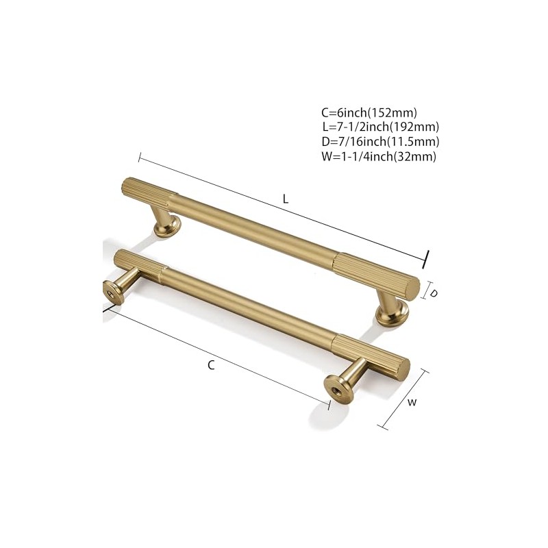 ZAUYX 2-Pack 6 Inch Hole Center Brushed Brass Cabinet Pulls