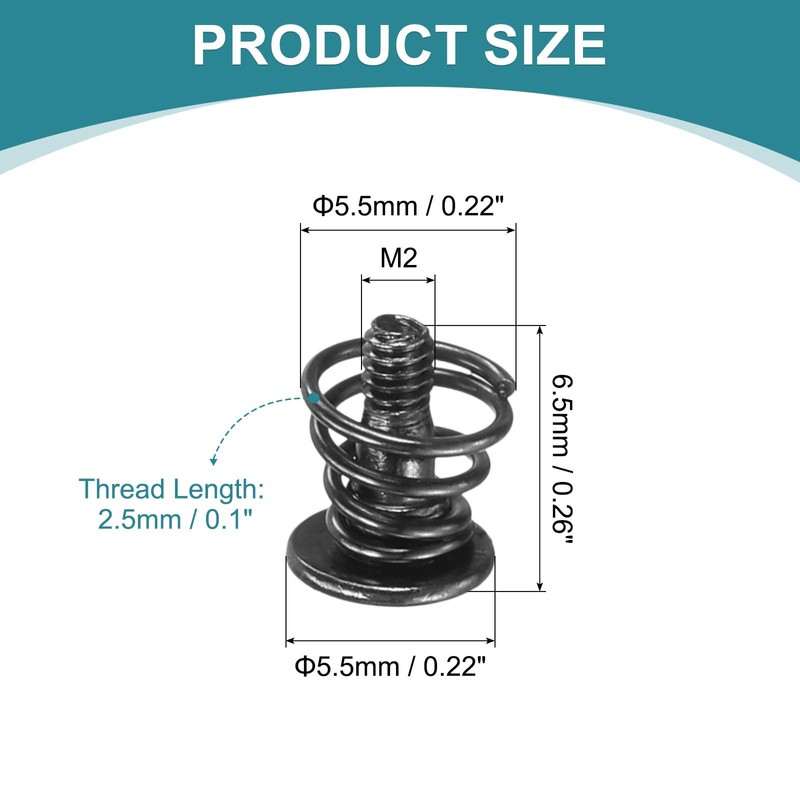 sourcing map GPU Spring Screws, 20pcs M2x6.5mm 5.5mm Spring OD