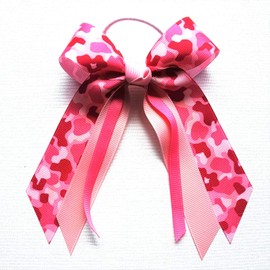 Camouflage Small Hair Bow, pink, Made in the USA, White pony band