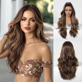 Tangboyun Glueless HD Lace Front Wig 13x6 Large Area Lace with Style Freedom Synthetic Fiber Heat Resistant Heat-Safe & Colorable 26Inch Body Wavy Brown Wigs for Women Daily Party Use