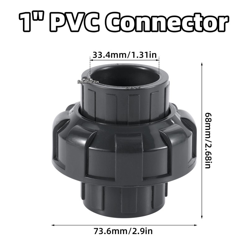 1" PVC Union Pipe Fitting, Schedule 80 Slip Socket Connector
