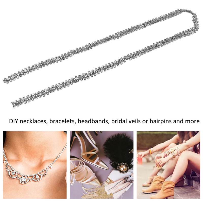 1 Yard 3 Rows Rhinestone Chain Round Glittering Rhinestone White