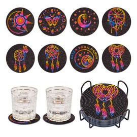 Fashewelry 8pcs Diamond Painting Coaster Kit Dream Catcher Diamond Dot Coasters Diamond Art Kits for Beginners, Adults