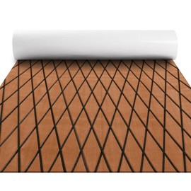 Fullfire Boat Flooring - EVA Foam Boat Decking - Marine Mat Boat Carpet Sheet Self-Adhesive Flooring Material, for Motorboat Yacht Kayak RV 94" x 16", Brown with Black Lines