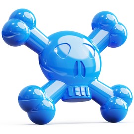 Ouilter Dog Toys for Small Dogs, Skull-Shaped Small Dog Toys for Puppies, Durable Natural Rubber Puppy Chew Toys with Bacon&Milk Flavor, Indestructible Dog Toy, Blue