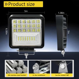 Aserose 4inch LED Light Pods,126W Square LED Work Light,12V 24V Spot & Flood Off Road Lights, Led Fog Lights Truck Driving Boat Light for Tractor Pickup SUV ATV UTV (2Pack)