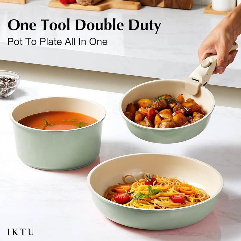 Ceramic Pots and Pans Set Non Stick Green, 8 Pcs