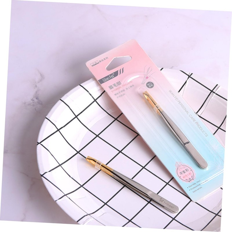 Ipetboom 1set Electroplated Stainless Steel Eyebrow Tweezers with Flat Mouth