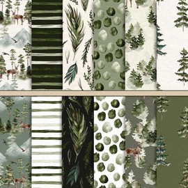Whaline 24Pcs Watercolor Forest Pattern Paper White Green Christmas Tree Scrapbook Specialty Paper Double Sided Craft Paper for Xmas DIY Craft Card Making Photo Album Journal Decor, 6 x6 Inch