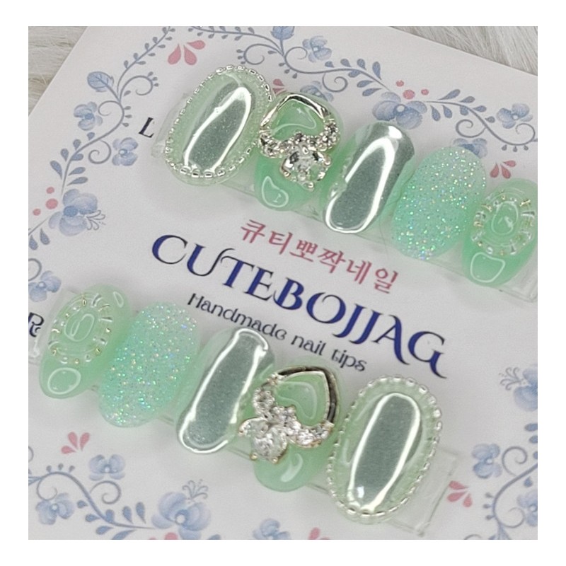 Mint Mary Handmade Nail Tips - Square M / 민트
