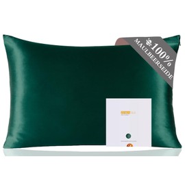 Zimasilk 100% Silk Pillowcase for Hair and Skin, Double-Sided 19 Momme Pure Mulberry Silk Pillowcase with Zip, 1 Piece, 80 x 80 cm, Black-Green