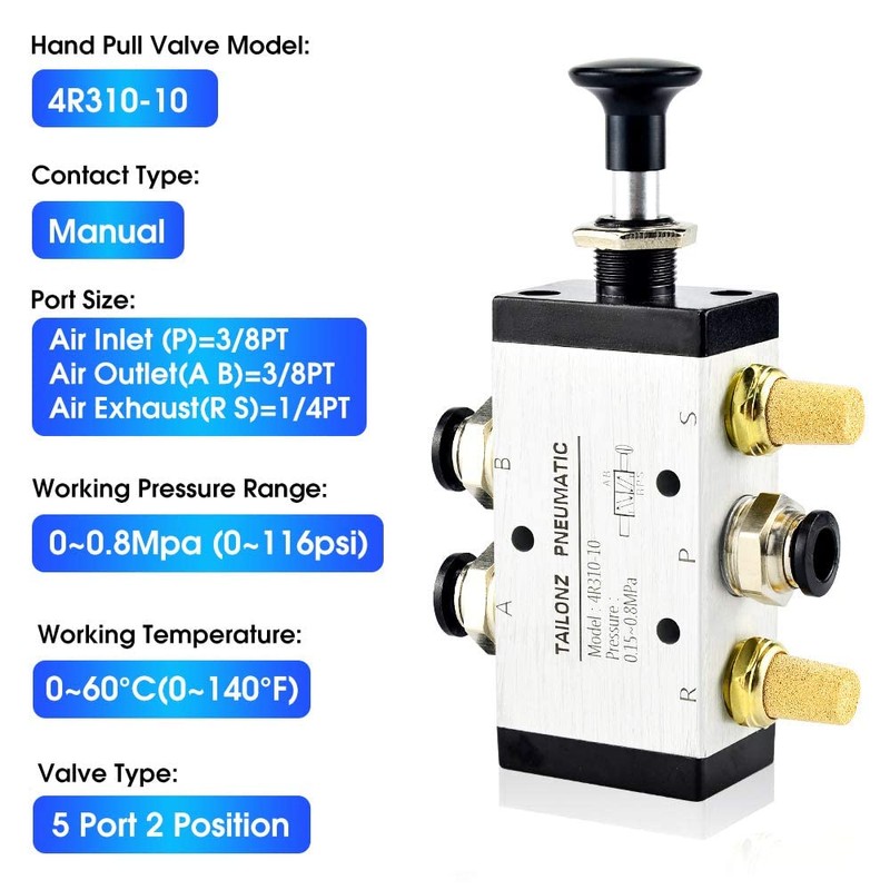 TAILONZ PNEUMATIC 3/8"NPT 5 Way 2 Position Air Hand Lever