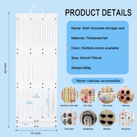 NAISIER Hanging Claw Hair Clips Storage Organizer Hair bow holder organizer for girls Hair accessories Stand Holder for Wall,Door,Closet. Large-Capacity white