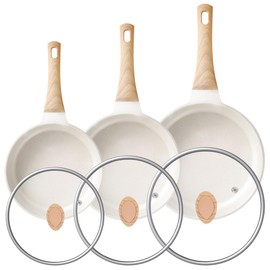 Non Stick Frying Pans - Granite Frying Pan Set Nonstick Frying Pan with Lid Egg Pan Omelette Pans for Cooking Pan Set, Kitchen Skillet Set Induction Cookware Chef's Pan Gift, 8", 9.5" &11"