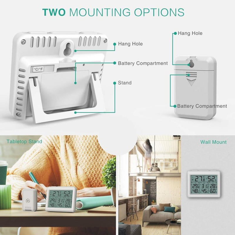 ORIA Indoor Outdoor Thermometer, Digital Hygrometer Thermometer, Wireless Tem...