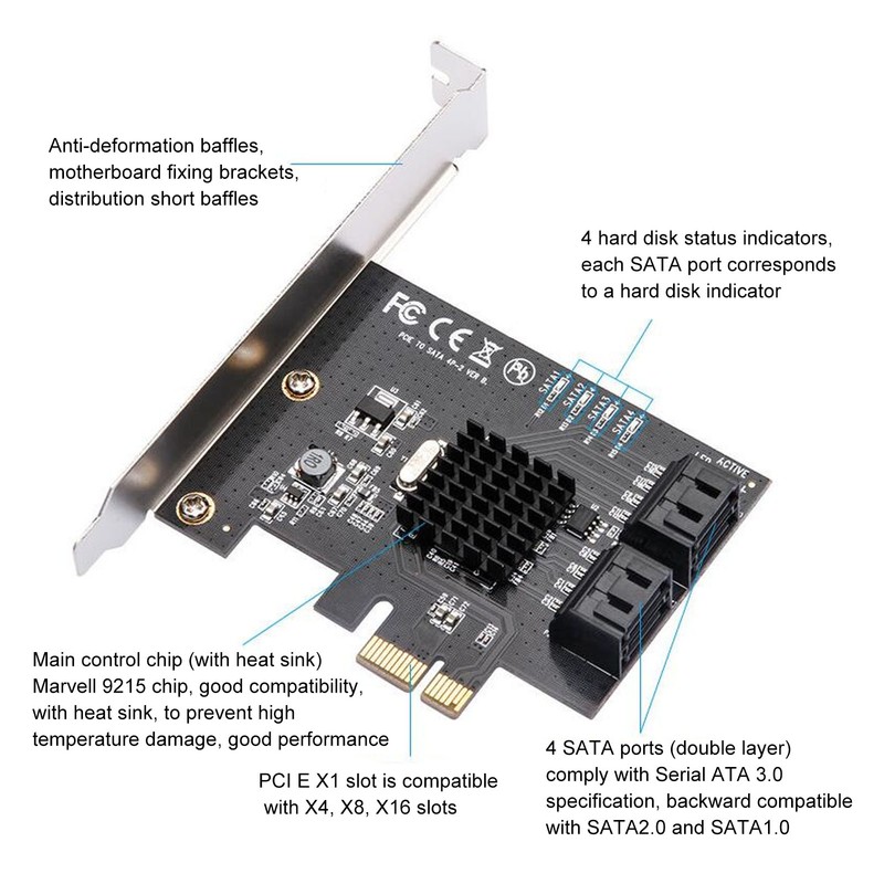 PCI E to SATA3.0 Ports Expansion Card 6Gbps 4 SATA3.0