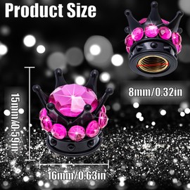MEAJOO 4PCS Crown Bling Tire Stem Valve Caps, Crystal Diamond Car Wheel Tire Valve Caps Universal Copper Core Stem Covers for Cars, SUV, Trucks, Bikes, Motorcycles, Bicycles (Black & Rose Red)