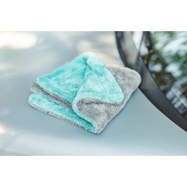 The Rag Company - The Liquid8r - Absorbent 70/30 Blend Microfiber Drying Towel for Cars, Trucks, SUVs, Safe for Detailing + Scratch Free, Twist Loop, 1100gsm, 16in x 16in, Aqua Blue/Grey (2-Pack)