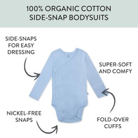 HonestBaby 3-pack Long Sleeve Side-snap Kimono Bodysuits Organic Cotton for Infant Baby Boys, Girls, Unisex, Ships A Hoy, 24 Months
