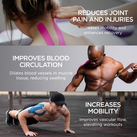 AVO+ Kinesiology Tape - 5 m Roll Elastic Therapeutic Sports Tape for Physio Exercises and Muscle Recovery, Swelling, Pain and Injuries, Waterproof, Pink