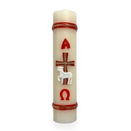 GCK 7"" x 1.5"" Cirio Paschal Candle Easter Lent Holy Cirio Pascual Cross Lamb Alpha Omega Vela, Ivory
