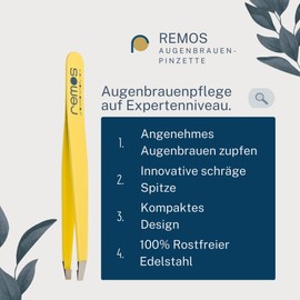 REMOS Profi Pinzette mit extra feinen Spitzen zum Zupfen der Augenbrauen - gelb