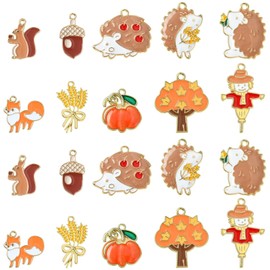 Stiesy 40Pcs 10 Style Enamel Autumn Theme Charms Pendants Squirrel Fox Acorn Charms Scarecrow Hedgehog Dangle Charms for DIY Crafts Bracelet Jewelry Making