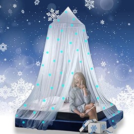 Princess Bed Canopy Glow in The Dark, Christmas Snowflakes Bed Canopy for Girls Room Decor by Eimilaly, Encrypted Fabric, White