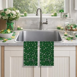 St Patricks Day Kitchen Towels, Lucky Green Shamrock Clover Happy St Patricks Day Dish Towels 18x26 Inch Spring Holiday Decorations Home Party Decor Kitchen Hand Towels Drying Dishcloth Set of 2