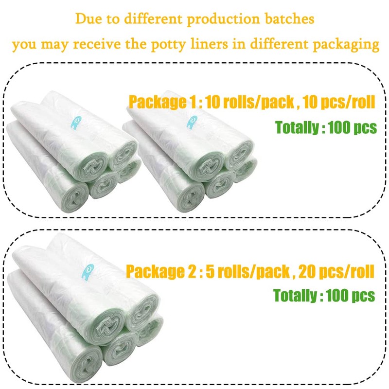 100Pack Potty Chair Liners with Drawstring,Toilet Seat Potty Bags Cleaning