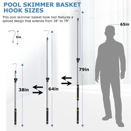 Greeily Pool Retrieval Hook for Robotic Pool Cleaner, 37" to 79" Hook for Robotic Pool Cleaner Adjustable Telescopic for Retrieving Pool Vacuums Skimmer Basket with Sponge Handle