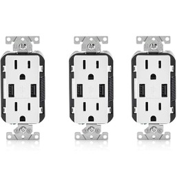 Leviton Decora Duplex 3.6amp USB Charger 15A Tamper Resistant Receptacle in White, 3-Pack